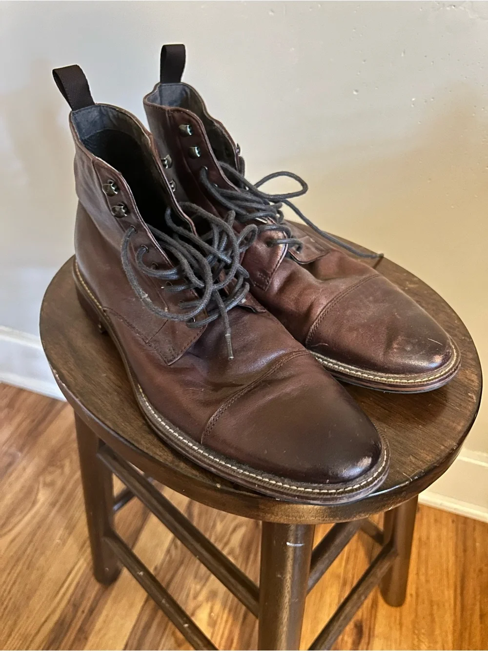 Aston Grey Men's Brown Leather Lace-Up Boots Sz 10